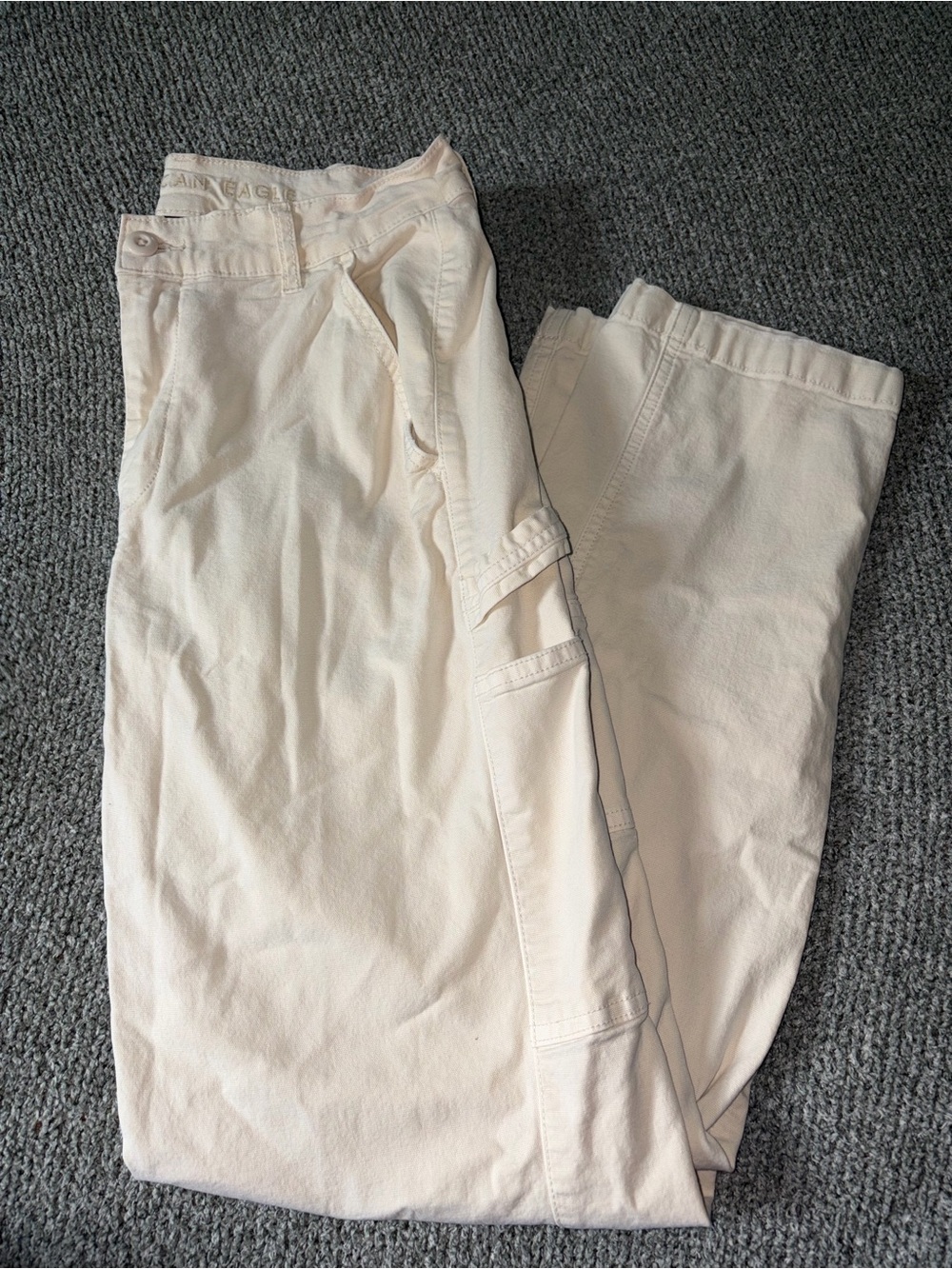 American Eagle Outfitters Light Cream High Rise Straight Leg Cargo Trousers